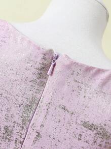 Vestido de tul morado estilo princesa para niña preadolescente con lentejuelas, escote abierto en los hombros y cintura definida - Púrpura malva - Ver 5