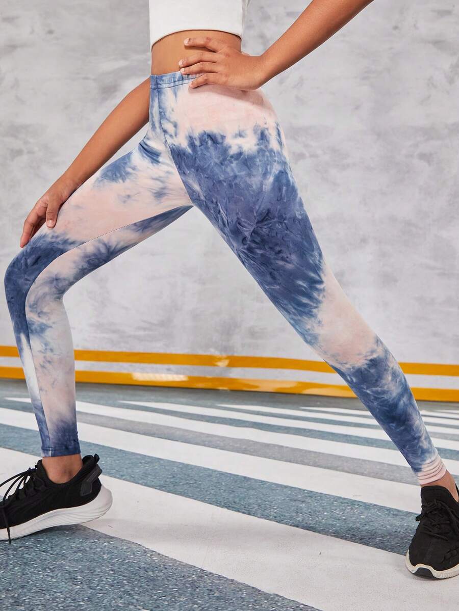 SHEIN Tween Girl Tie-Dye Elastic Waist Leggings - Mauve Purple - View 1