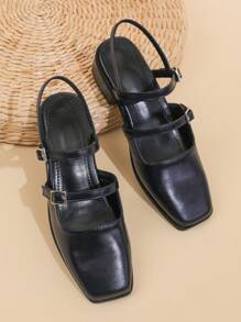 Giày Mary Jane mũi vuông màu đen mờ thu/đông 2025 dành cho nữ có gót dày và khóa, giày cao gót thời trang, thanh lịch, giày ba lê - Màu xanh hải quân - Xem 5