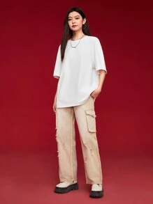 Manfinity VCAY Loose Fit Men's Chinese Dragon & Letter Printed Casual Short Sleeve T-Shirt