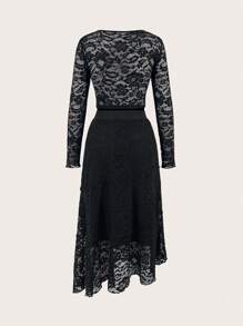 SHEIN Unity 女蕾絲拼接優雅休閒套裝 - 黑色 - 查看 2