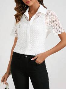SHEIN Clasi Women'S Water Soluble Lace Shirt - White - View 5