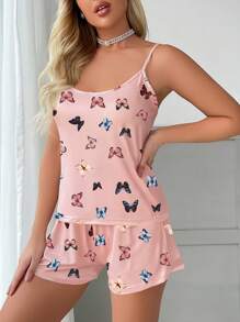 Ensemble pyjama / Ensemble de haut de cami à imprimé papillon et short avec nœud devant