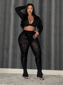 Slaydiva Plus Size Women'S Velvet Sheer Tights