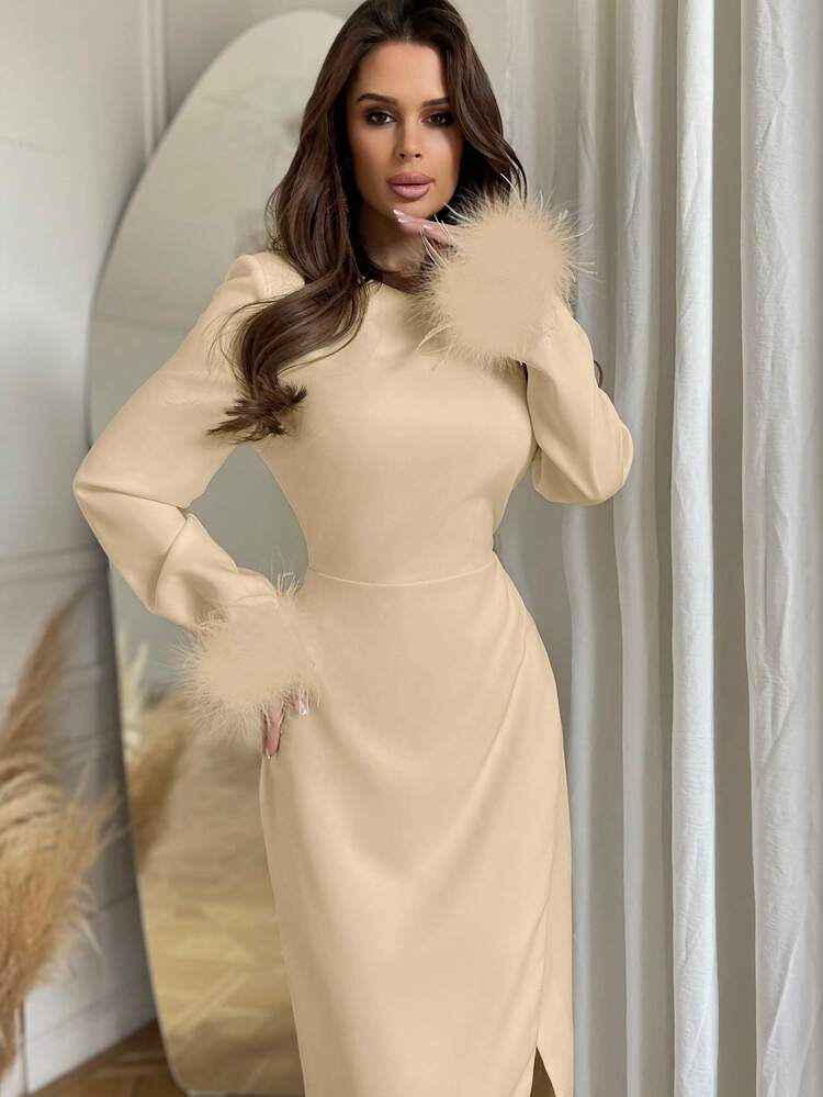 Women's Patchwork Sleeve Slit Hem Dress