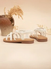 Sandálias Baixas Da Moda Elásticas Tecidas Para Meninas