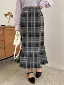 FRIFUL Women's Plaid Fish Tail Skirt - Black - View 1
