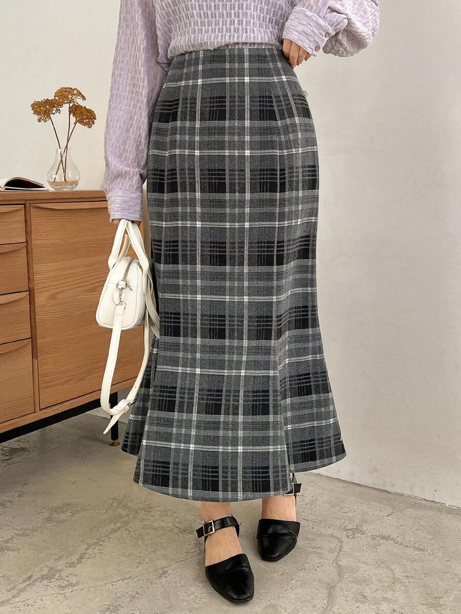 FRIFUL Women's Plaid Fish Tail Skirt - Black - View 1