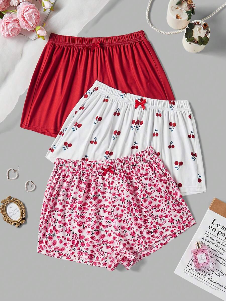 Bộ 3 quần short ngủ lưng thun trang trí nơ cho nữ - Nhiều màu - Xem 1