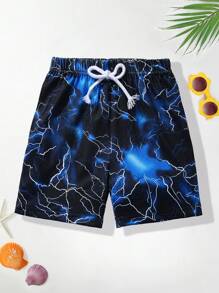 小男孩閃電印花泳褲 - 黑色 - 查看 1