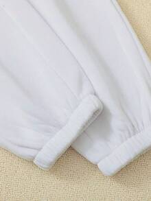 SHEIN EZwear Women'S Leopard Print Sweatshirt And Joggers Set - White - View 8