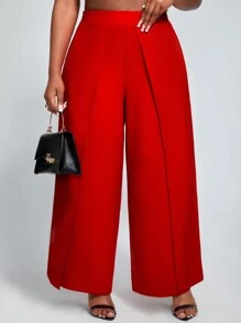 SHEIN Lady Pantalones Palazzo Sólidos Y Envolventes Para Mujer De Talla Grande - Rojo - Ver 1