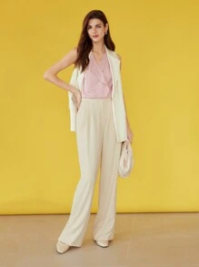 MOTF PREMIUM 編織女士重疊腰實色西裝褲