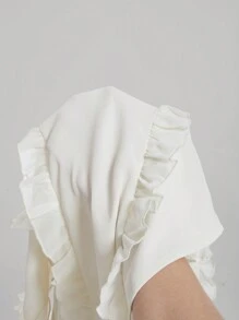 SHEIN MOD 女士杏色白色荷葉邊細肩帶連衣裙 - 杏色 - 查看 5