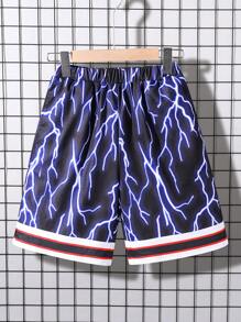 Tween Boy Street Style Cool Lightning & Letter Print Sleeveless Tee With Round Neck T-Shirt And Shorts Knitted 3pcs Set - Black - View 3