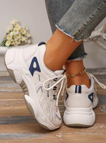 2025 年秋季女士“厚底运动鞋”可让您看起来更苗条。2024 年新款软皮革和网眼设计、多功能、运动型运动鞋。 - 灰色 - 查看 2