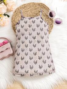 SHEIN 女嬰休閒愛心和豹紋細肩帶連衣裙，街頭風格，春夏款 - 彩色 - 查看 1