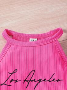 SHEIN Young Girl'S 2pcs/Set Fashionable Halter Neck Top With Letter Pattern