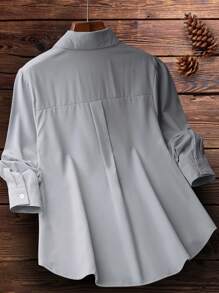 时尚女士刺绣优雅休闲衬衫、长袖上衣 - 灰色 - 查看 2