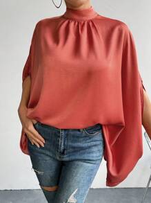 Chiquease Camisa De Manga Murciélago Con Color Sólido Para Mujer - Rosa Roja - Ver 5