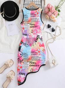 Vestido De Verano Assimétrico Para Niñas Con Estampado Floral - Blanco - Ver 2