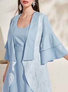 Modelyn 女式两件套不对称下摆飞行夹克和无袖连衣裙套装 2 件套 - 藍色 - 查看 3