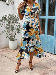 SHEIN Clasi Women'S Floral Printed Ruffle Hem Dress - Multicolor - View 4