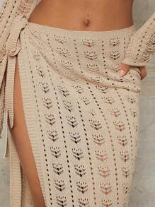 SHEIN BAE Áo che Màu Quả mơ Đan bằng móc Rỗng Cái nĩa cao Dây đeo Mùa Xuân Và Mùa hè Ngày lễ Quần áo Nhìn xuyên qua Của phụ nữ Váy - Màu be - Xem 3