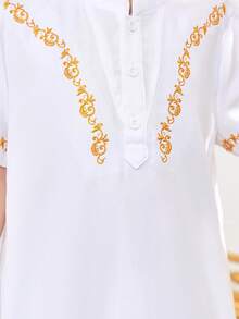 SHEIN Trẻ Con trai Giải trí Đứng cổ áo Ngắn tay Dài Áo sơ mi - trắng - Xem 6