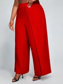 SHEIN Lady Pantalones Palazzo Sólidos Y Envolventes Para Mujer De Talla Grande - Rojo - Ver 6