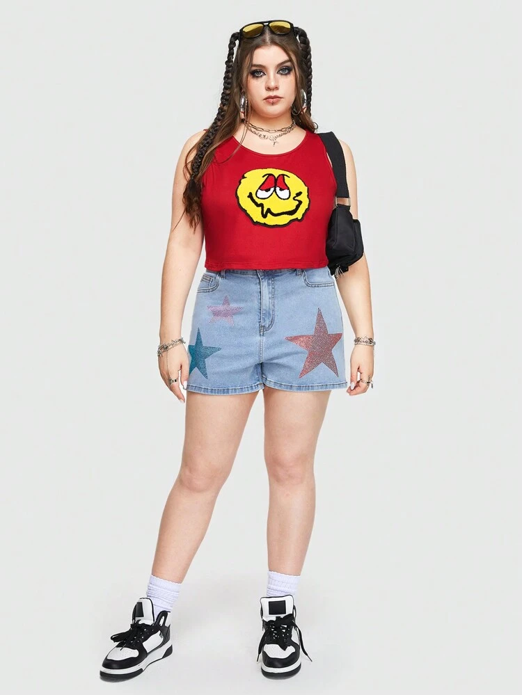 Quirky Street Style Embroidery Towel Face Graphic Tank Top For Summer For Women Plus Size