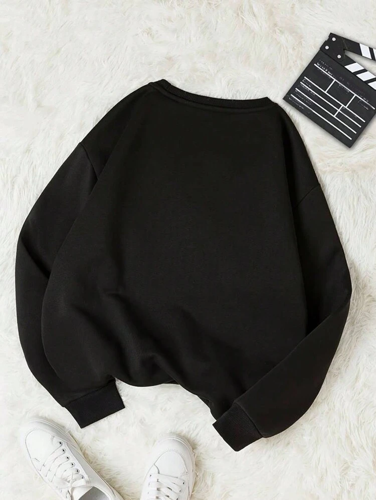 Plus Size Hat & Slogan Print Round Neck Sweatshirt Pullover Fall