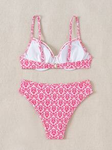 Swim Mod Summer Beach Ditsy Floral Two-Piece Bikini Set - Pink - View 6