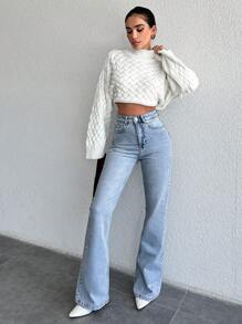 EURMUSE Casual Slim Fit Flare Leg Jeans - Light Wash - View 6