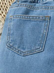 Baby Girl Cartoon Character Printed Straight Denim Pants