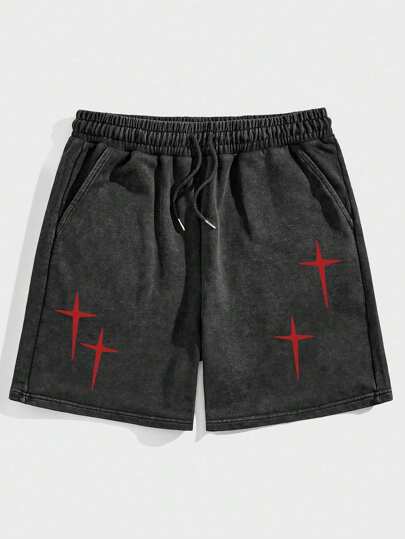 Goth Short à taille élastique imprimé étoile pour hommes, école