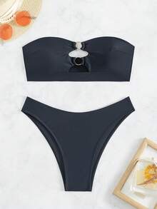SHEIN Swim Bộ bikini hai mảnh quây rỗng dành cho nữ đi biển mùa hè - màu đen - Xem 5