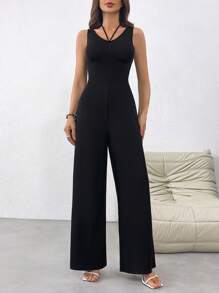 SHEIN Privé Women'S Straight Leg Jumpsuit - Black - View 3