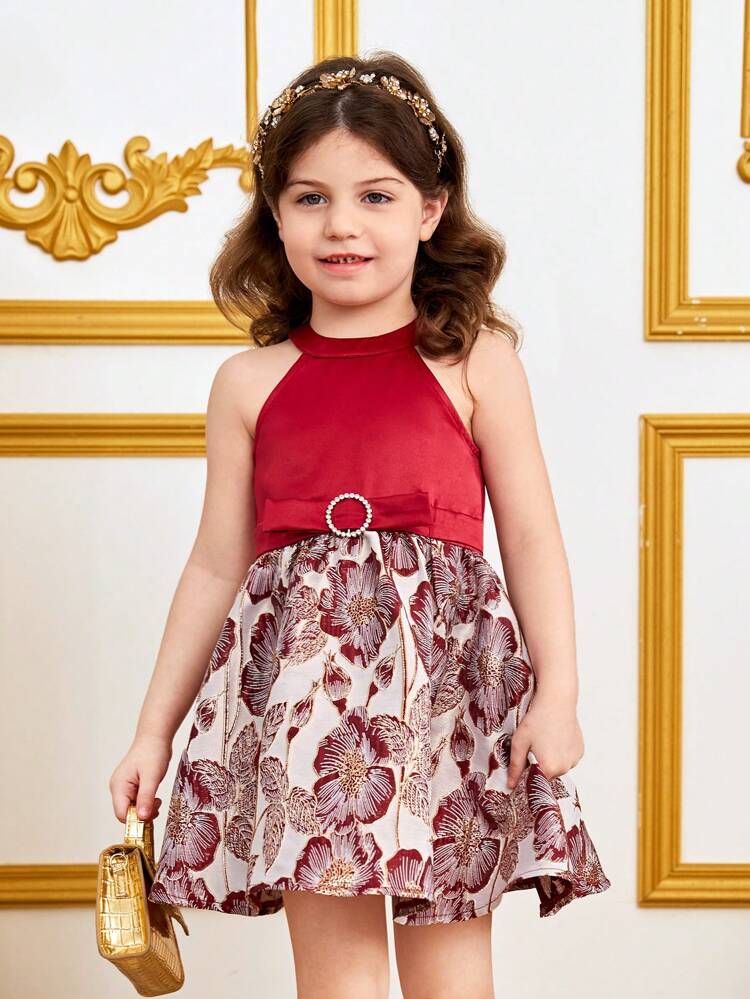 Young Girl'S Gorgeous Halter Neck Color Block Patchwork Dress
