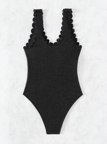 SHEIN Swim 女式扇形边连体泳衣 夏季 - 黑色 - 查看 2