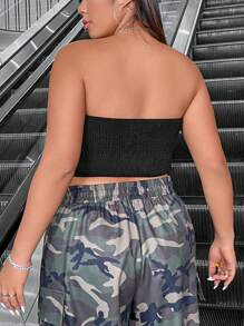 Flirla Của phụ nữ Kích thước lớn Chi tiết Nút Áo Bandeau - màu đen - Xem 2