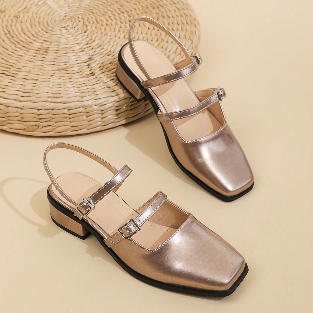 Zapatos de tacón alto con punta cerrada tipo Mary Jane para mujer, en beige o marrón, para vestidos, elegantes, tipo bailarina