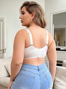 Women's Plus Size Lace Patchwork Wide Strap Bralette - White - View 2