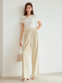 MOTF PREMIUM 編織女士重疊腰實色西裝褲