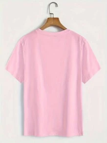 SHEIN Áo thun tay ngắn in hình chân dung cỡ lớn cho nữ Áo thun họa tiết cho nữ - Hồng - Xem 2