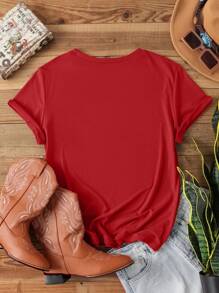 INAWLY Horse And Sunflower Print T-Shirt - Red - View 2