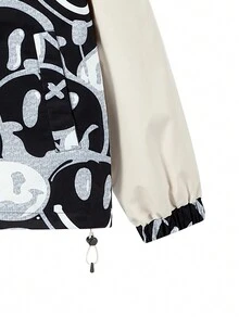 Chaqueta Con Capucha De Patrón De Cara De Dibujos Animados Para Hombres, Multicolor - Blanco y Negro - Ver 3