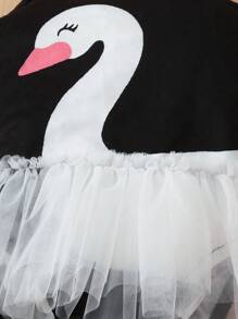 SHEIN Young Girls' Mesh Swan Printed 2pcs Bodysuit Set