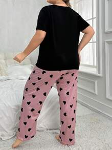 Slumberry CURVE Bộ đồ ngủ Pyjama tay ngắn họa tiết trái tim Plus Size - màu đen - Xem 2