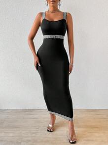 VaVaBold Ladies' Greek Fret Print Dress Maxi Women Outfit - Black - View 4